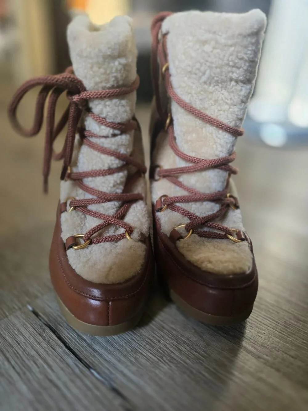 Veronica Beard Elfred Leather Shearling Lace-Up Booties